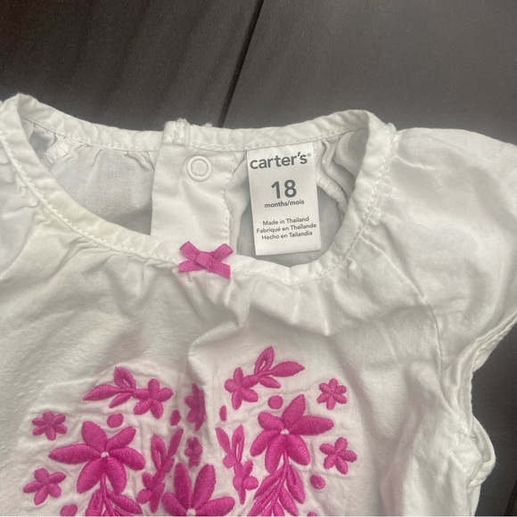 Carter’s pink & white floral heart peasant shirt size 18M - Picture 2 of 3